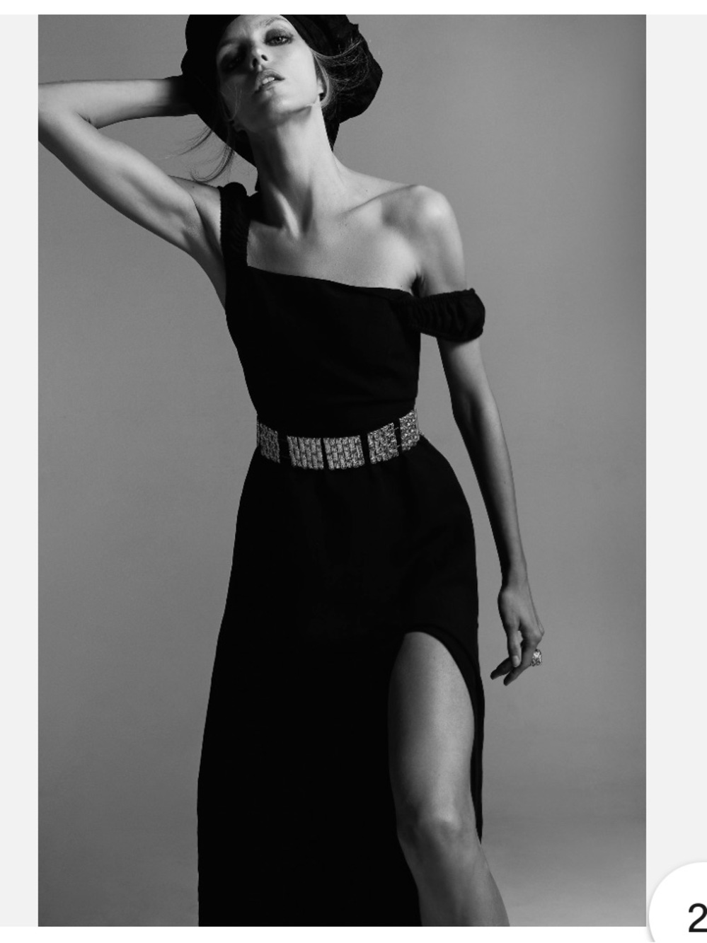 Zara Black One-Shoulder Midi Dress with Embellished Belt